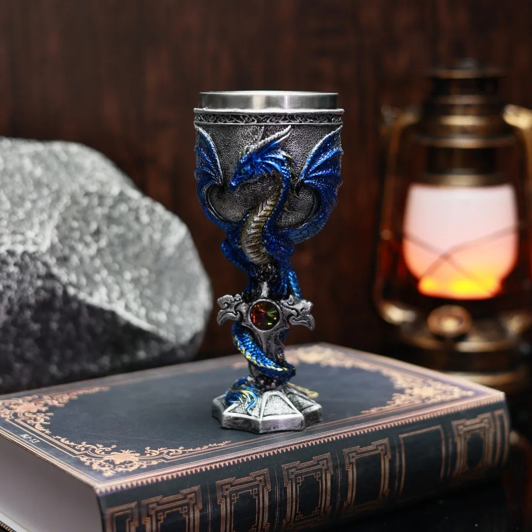 Cross Gem Dragon Wine Glass Medieval Resin Stainless Steel Goblet Chalice Cocktail Glasses Whiskey Cup Champagne Cups Drinkware